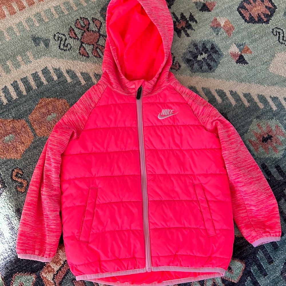 Nike fluorescent pink puffer coat - size 5 - EUC!